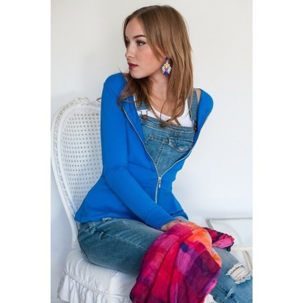 Evy's Tree Womens M Blue Peplum Full Gold Zip Jack